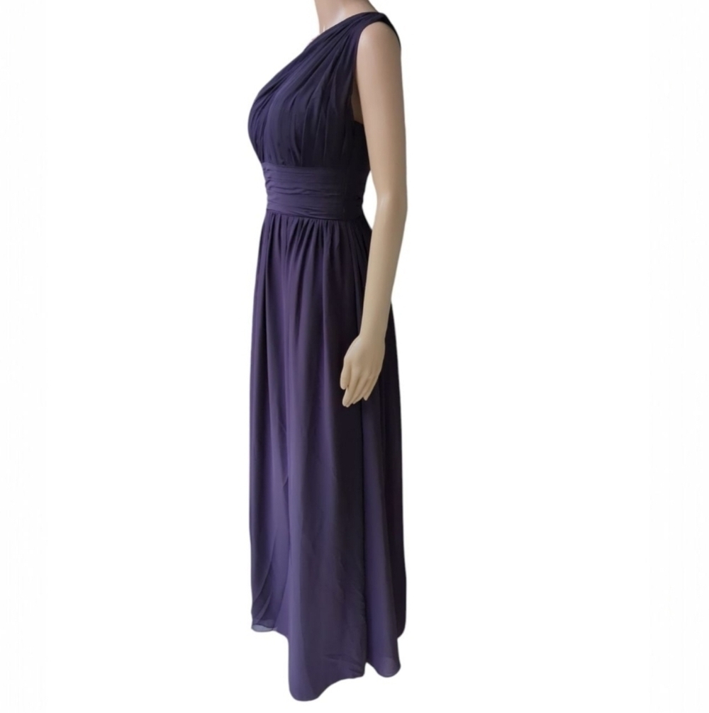 Bill Levkoff Plum One Shoulder Chiffon Evening Gown Formal Dress 8 - Picture 4 of 11